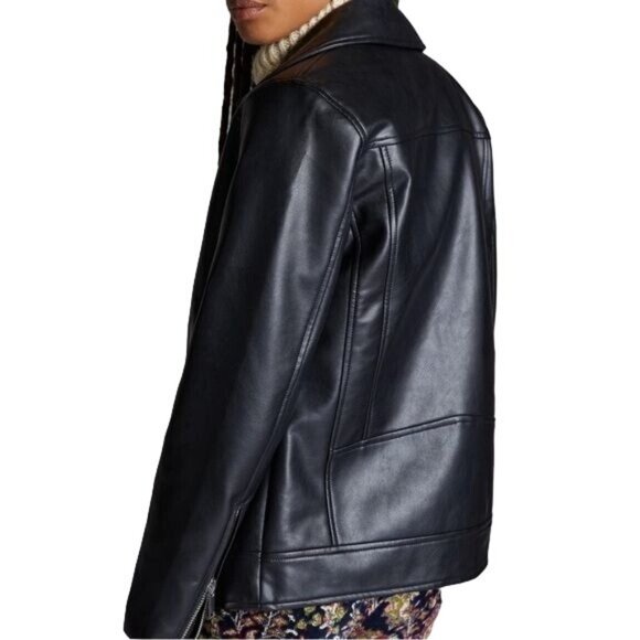 Anthropologie Avec Les Filles Relaxed Faux Leather Moto Jacket Size S NWT - Picture 6 of 16